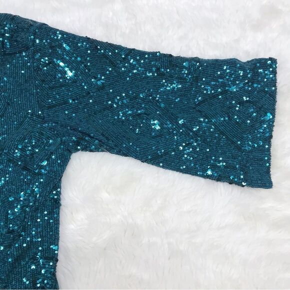 SKIES ARE BLUE Teal Sequin Belted Duster Cardigan Kimono Wrap Size XS/S New - Picture 10 of 14